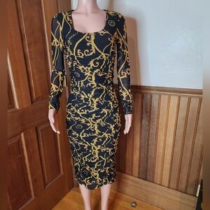 NWOT Ganni Baroque Print Ruched Midi Dress Size 36 (4)